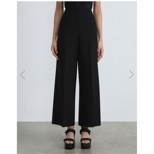 Lafayette 148 New York Navy Wide Leg Side Slit Cropped Trousers Pants Size 2